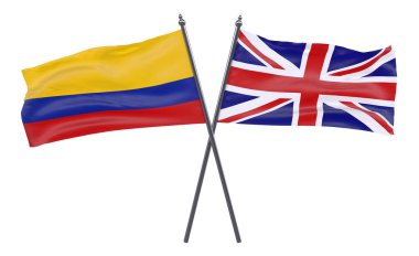 İngiltere'de ve Kolombiya, iki beyaz arka plan üzerinde izole bayrakları geçti