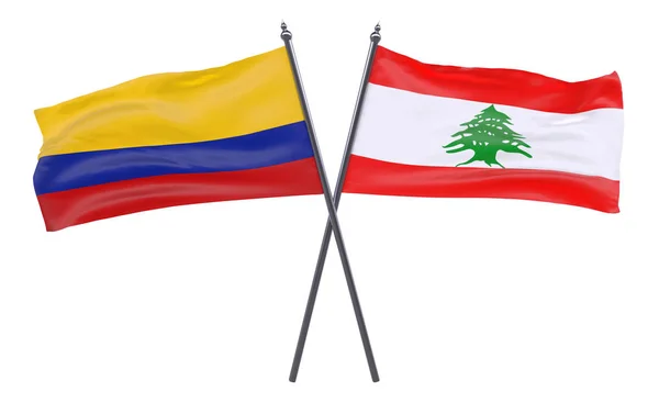 Libano Colombia Due Bandiere Incrociate Isolate Sfondo Bianco — Foto Stock
