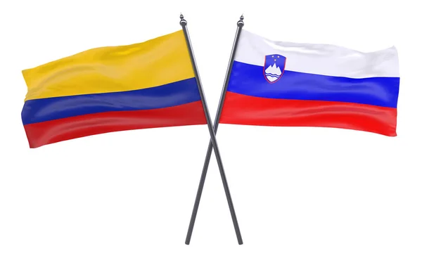 Eslovenia Colombia Dos Banderas Cruzadas Aisladas Sobre Fondo Blanco — Foto de Stock