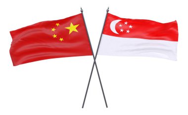 Çin ve Singapur, iki beyaz arka plan üzerinde izole bayrakları geçti