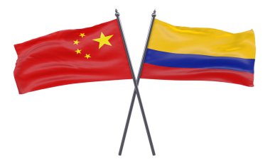Çin ve Kolombiya, iki beyaz arka plan üzerinde izole bayrakları geçti
