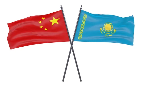Çin ve Kazakistan, iki beyaz arka plan üzerinde izole bayrakları geçti