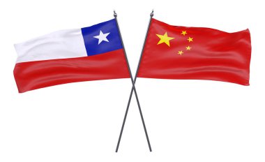 Şili ve Çin, iki beyaz arka plan üzerinde izole bayrakları geçti