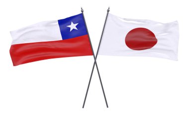 Şili ve Japonya, iki beyaz arka plan üzerinde izole bayrakları geçti