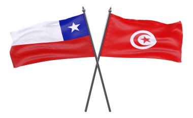 Şili ve Tunus, iki beyaz arka plan üzerinde izole bayrakları geçti