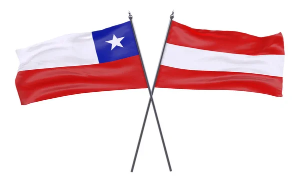 Chile Rakousko Dva Překřížené Příznaky Izolované Bílém Pozadí — Stock fotografie