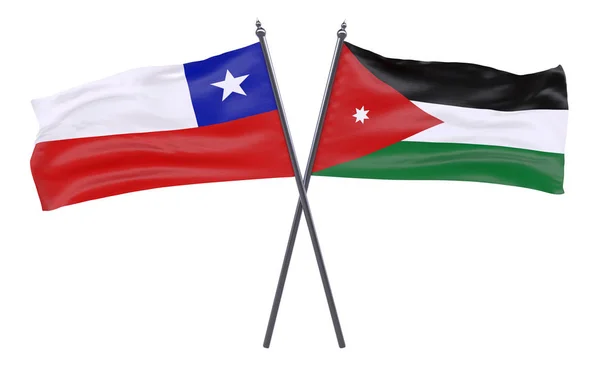 Χιλή Και Την Ιορδανία Δύο Διέσχισε Σημαίες Που Απομονώνονται Λευκό — Φωτογραφία Αρχείου