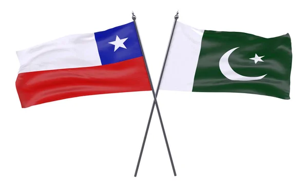 Chile Pákistánu Dva Překřížené Příznaky Izolované Bílém Pozadí — Stock fotografie