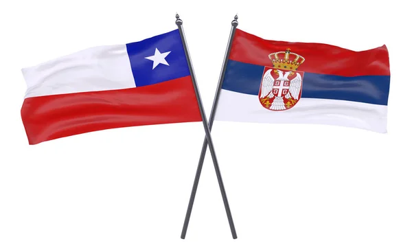 Чилі Сербії Два Перетнув Прапори Ізольовані Білому Тлі — стокове фото
