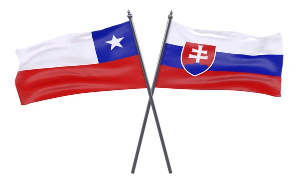 Чилі Словаччини Два Перетнув Прапори Ізольовані Білому Тлі — стокове фото