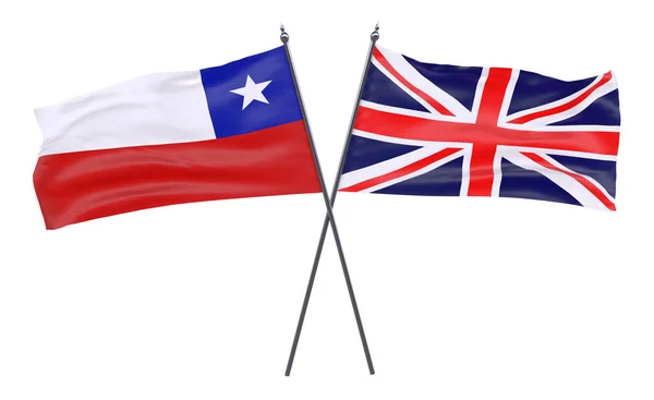 Chile Velká Británie Dva Překřížené Příznaky Izolované Bílém Pozadí — Stock fotografie