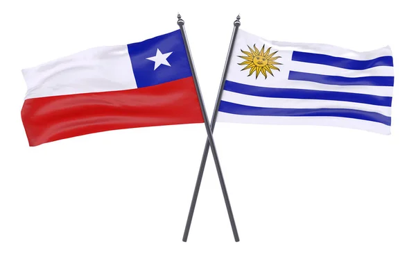 Chili Uruguay Deux Drapeaux Croisés Isolés Sur Fond Blanc — Photo