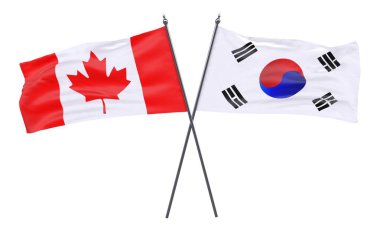 Kanada ve Kore, iki beyaz arka plan üzerinde izole bayrakları geçti