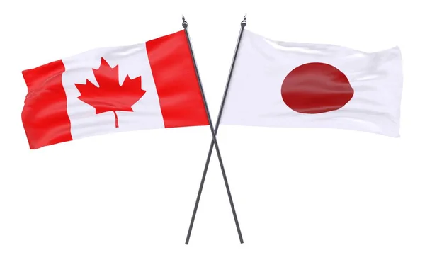 カナダと日本 つの交差白い背景で隔離のフラグ — ストック写真