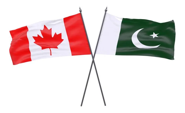 Kanada Och Pakistan Två Korsade Flaggor Isolerad Vit Bakgrund — Stockfoto
