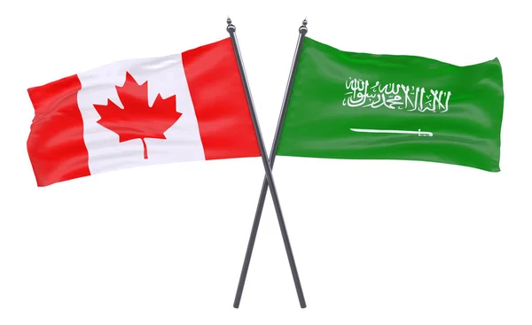 Kanada Und Saudi Arabien Zwei Gekreuzte Flaggen Auf Weißem Hintergrund — Stockfoto