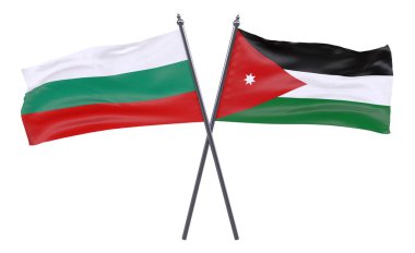 Bulgaristan ve jordan, iki beyaz arka plan üzerinde izole bayrakları geçti