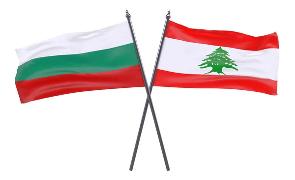Bulharsko Libanonu Dva Překřížené Příznaky Izolované Bílém Pozadí — Stock fotografie