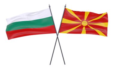 Bulgaristan, Makedonya, iki beyaz arka plan üzerinde izole bayrakları geçti