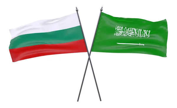 Bulgarien Und Saudi Arabien Zwei Gekreuzte Flaggen Auf Weißem Hintergrund — Stockfoto