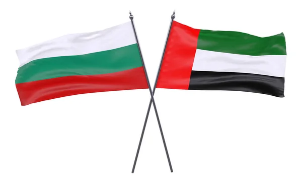Βουλγαρία Και Ηνωμένα Αραβικά Εμιράτα Δύο Διέσχισε Σημαίες Που Απομονώνονται — Φωτογραφία Αρχείου