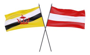 Brunei ve Avusturya, iki beyaz arka plan üzerinde izole bayrakları geçti