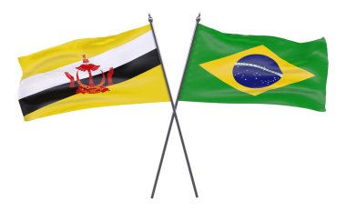 Brunei ve Brezilya, iki beyaz arka plan üzerinde izole bayrakları geçti