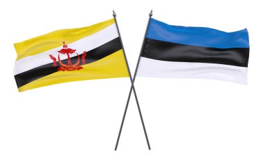 Brunei ve Estonya, iki beyaz arka plan üzerinde izole bayrakları geçti