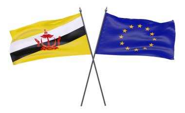 İki beyaz arka plan üzerinde izole bayrakları Brunei ve Avrupa Birliği, geçti