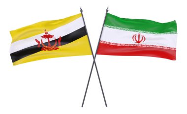 Brunei ve iran, iki beyaz arka plan üzerinde izole bayrakları geçti