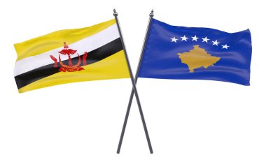 Brunei ve Kosova, iki beyaz arka plan üzerinde izole bayrakları geçti