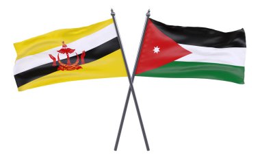 Brunei ve jordan, iki beyaz arka plan üzerinde izole bayrakları geçti