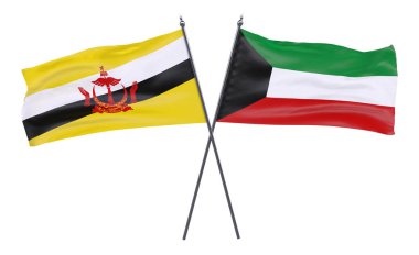 Brunei ve Kuveyt, iki beyaz arka plan üzerinde izole bayrakları geçti