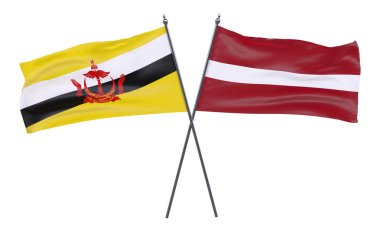 Brunei ve Letonya, iki beyaz arka plan üzerinde izole bayrakları geçti