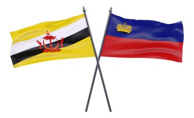 Brunei ve liechtenstein, iki beyaz arka plan üzerinde izole bayrakları geçti