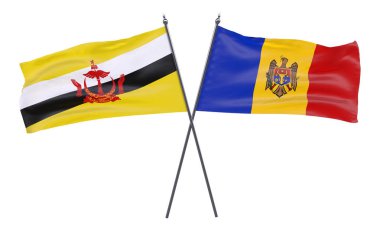 Brunei ve moldova, iki beyaz arka plan üzerinde izole bayrakları geçti