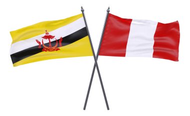 Brunei ve peru, iki beyaz arka plan üzerinde izole bayrakları geçti