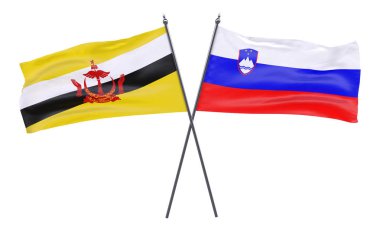 Brunei ve Slovenya, iki beyaz arka plan üzerinde izole bayrakları geçti