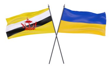 Brunei ve Ukrayna, iki beyaz arka plan üzerinde izole bayrakları geçti