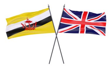Brunei ve İngiltere, iki beyaz arka plan üzerinde izole bayrakları geçti