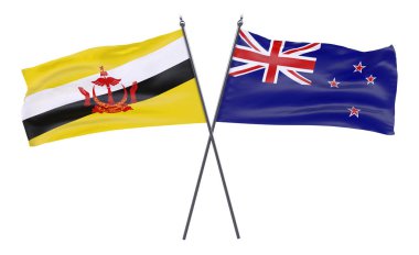 Brunei ve Yeni Zelanda, iki beyaz arka plan üzerinde izole bayrakları geçti