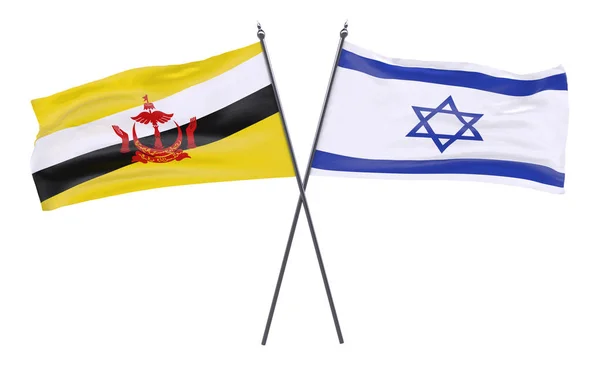 Brunei Izrael Két Keresztbe Zászló Elszigetelt Fehér Background — Stock Fotó