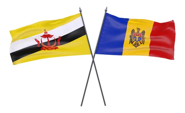Brunei Mołdawii Skrzyżowane Dwie Flagi Białym Tle — Zdjęcie stockowe