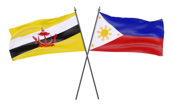 Brunei Philippines Deux Drapeaux Croisés Isolés Sur Fond Blanc — Photo