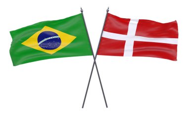 Brezilya ve Danimarka, iki beyaz arka plan üzerinde izole bayrakları geçti