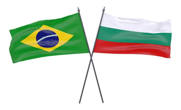 Brazil Bulgaria Two Crossed Flags Isolated White Background — Stock Photo, Image