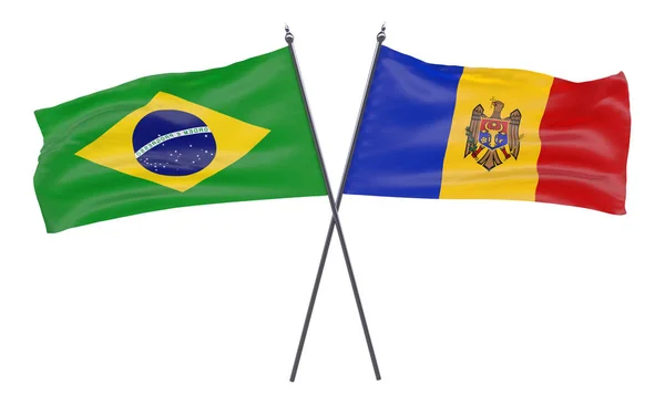 巴西和摩尔多瓦两个在白色背景下被隔离的旗帜 — 图库照片