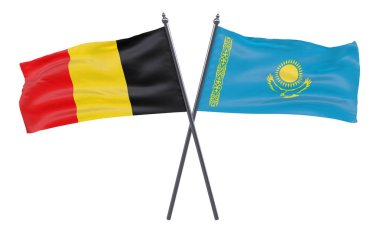 Belçika ve Kazakistan, iki beyaz arka plan üzerinde izole bayrakları geçti