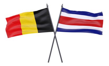 Belçika ve Kosta Rika, iki beyaz arka plan üzerinde izole bayrakları geçti