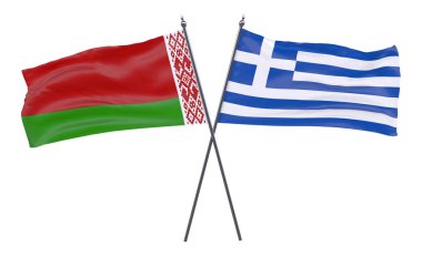 Beyaz Rusya ve Yunanistan, iki beyaz arka plan üzerinde izole bayrakları geçti